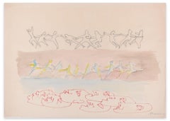 Parade - Original Charcoal, Red Marker and Watercolor by M. Maccari - 1970s