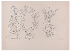 Body Shapes - Original Charcoal Drawing by M. Maccari - 1970s
