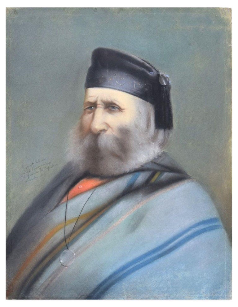 Unknown Portrait of Old Giuseppe Garibaldi Chalk, Charcoal and Oil Pastels 1880 For Sale