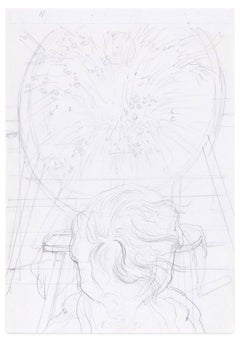 Círculo mágico - Dibujo original a lápiz de E. Berman - Mediados del siglo XX