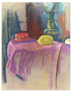 Still Life with Lemon and Hat - Oil Paste and Chalk Drawing - Late 19th Century