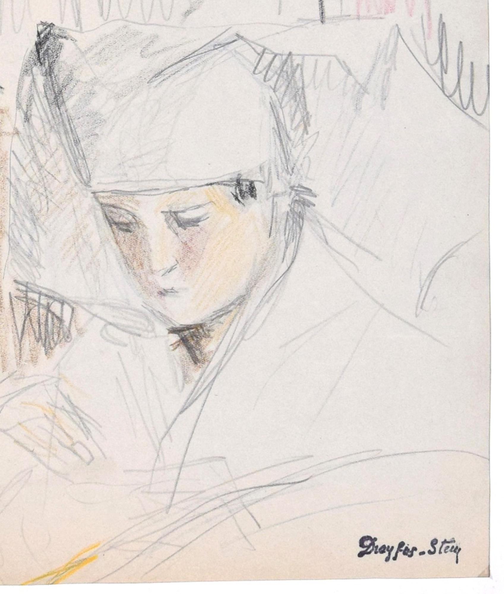 Jean Dreyfus-Stern Figurative Art - Portrait of Boy - Pencil and Pastel on Paper by J. Dreyfus-Stern 