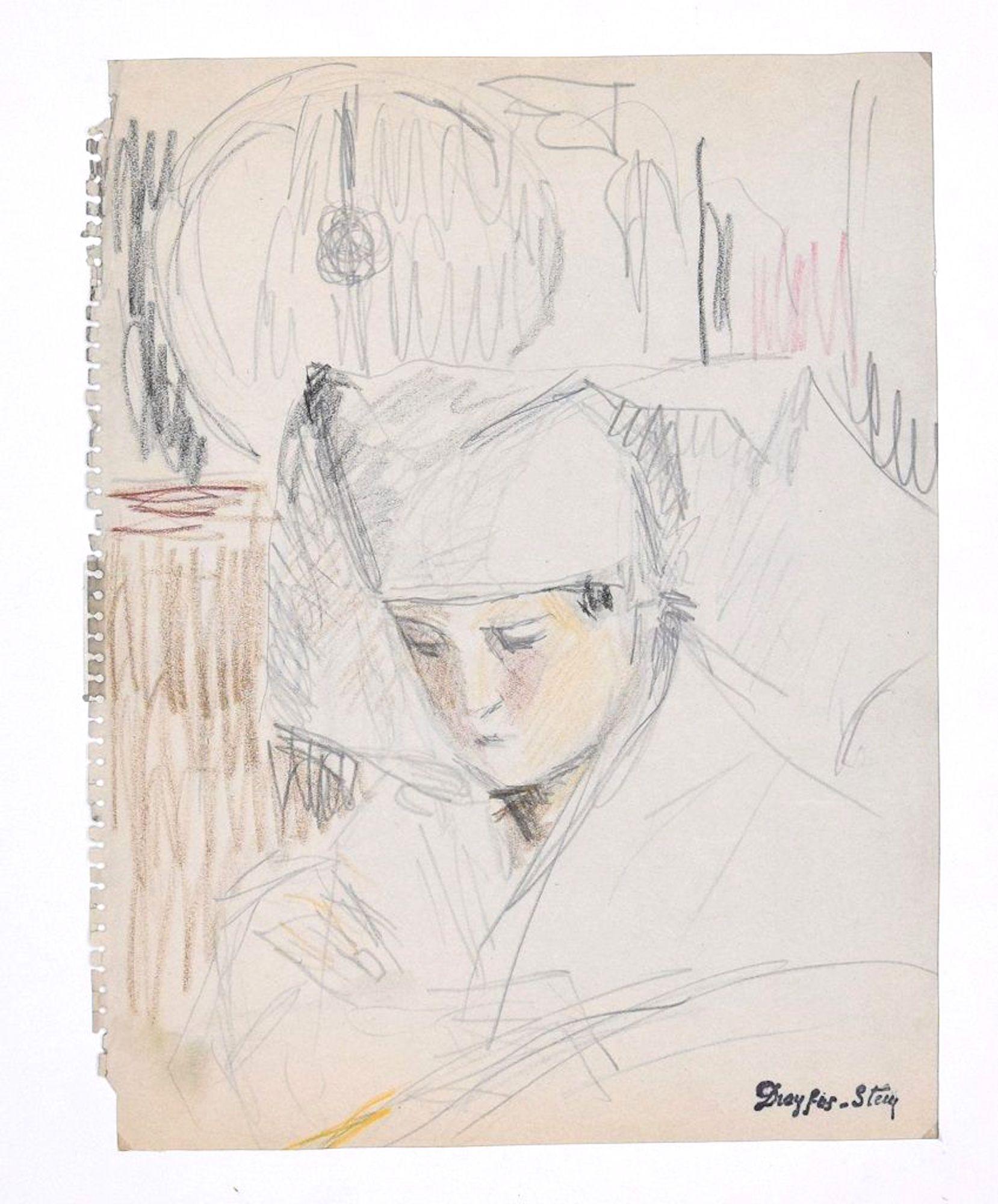 Portrait of Boy - Pencil and Pastel on Paper by J. Dreyfus-Stern  - Art by Jean Dreyfus-Stern