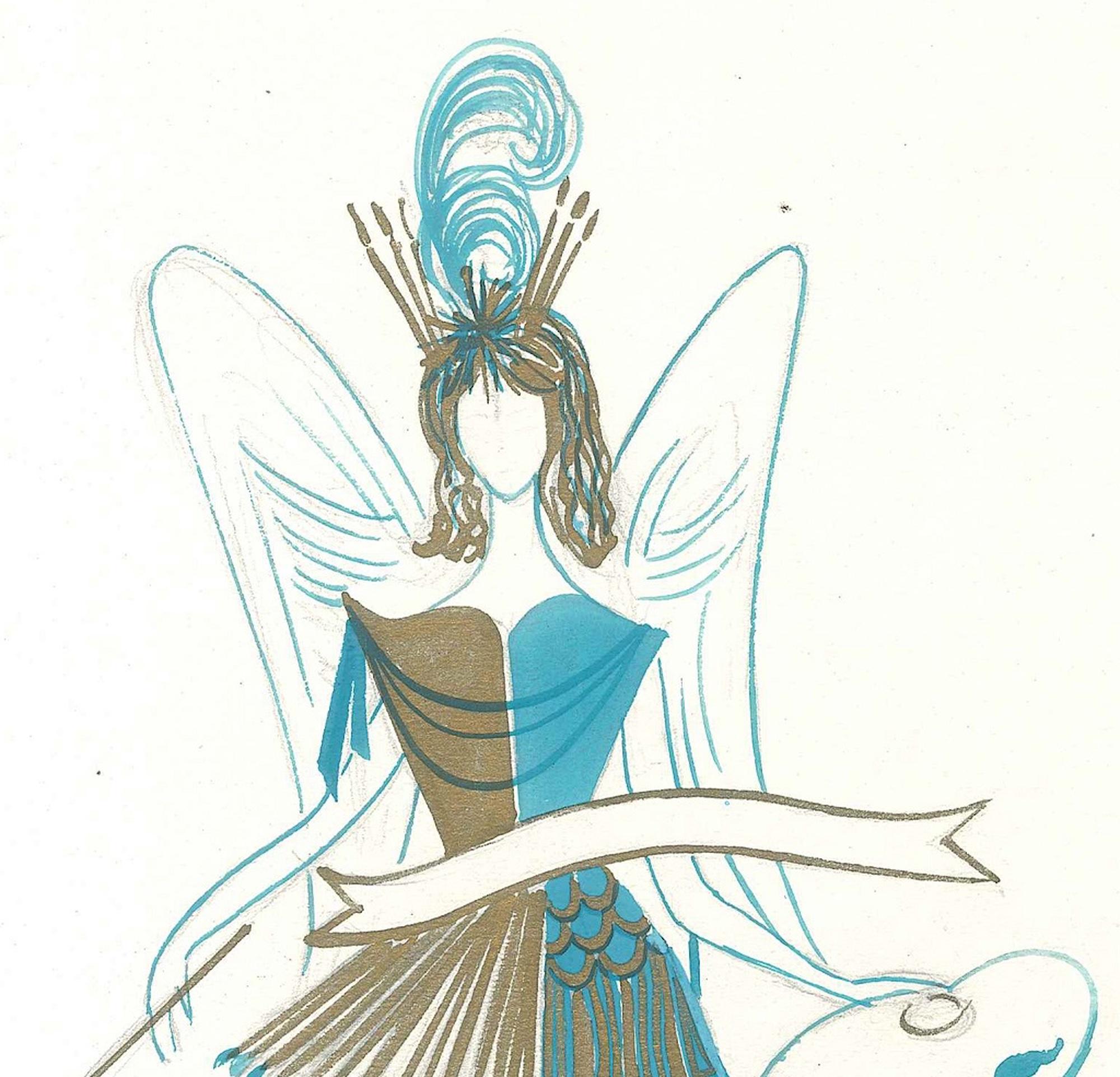 Der tanzende Maler - Original Tempera auf Papier von Esy Beluzzi - 1963 im Angebot 1