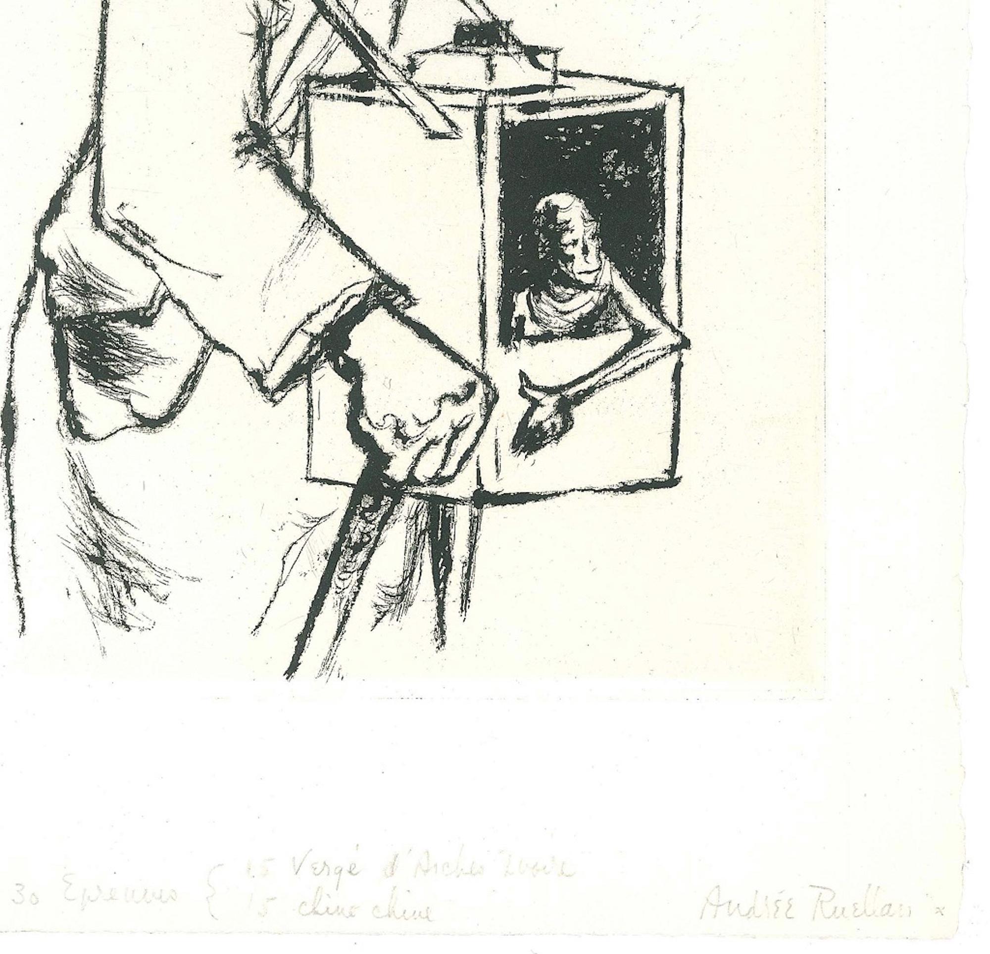 Blind Man - Original Etching by A. Ruellan - Mid 20th Century - Print by Andrée Ruellan