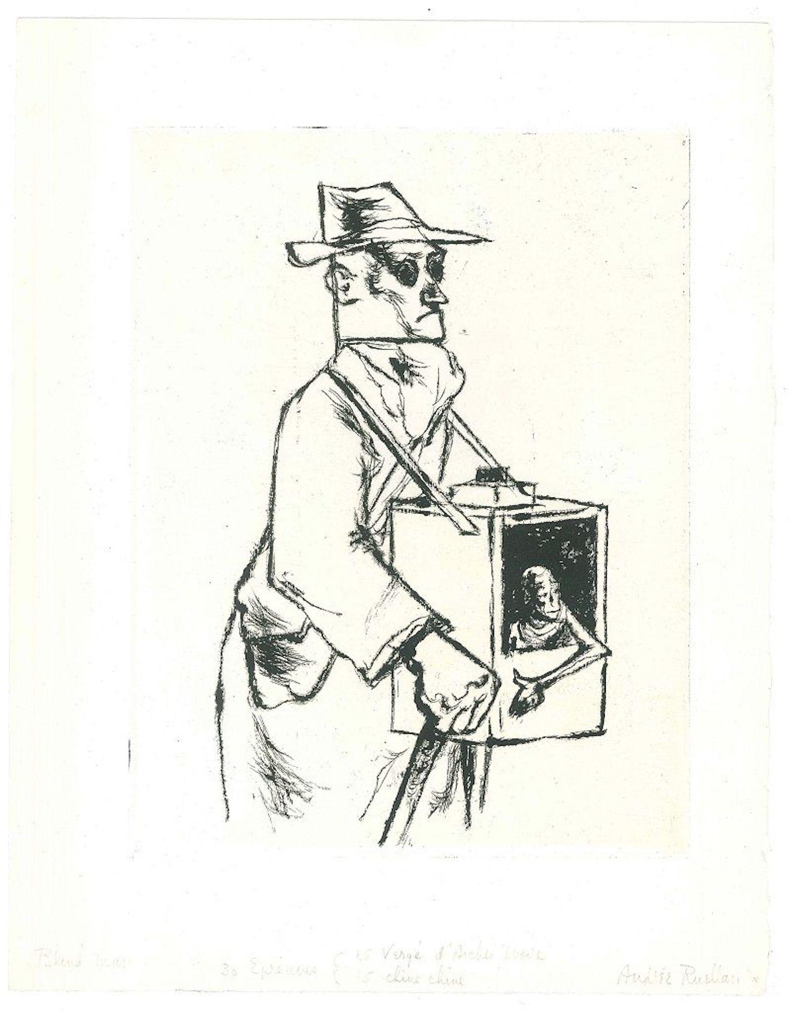 Andrée Ruellan Figurative Print - Blind Man - Original Etching by A. Ruellan - Mid 20th Century
