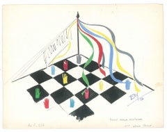 Gondola - Original Tempera on Paper by Esy Beluzzi - 1950s