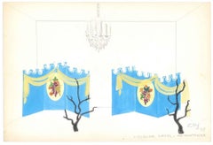 Gondola - Original Pencil and Tempera on Paper by Esy Beluzzi - 1958
