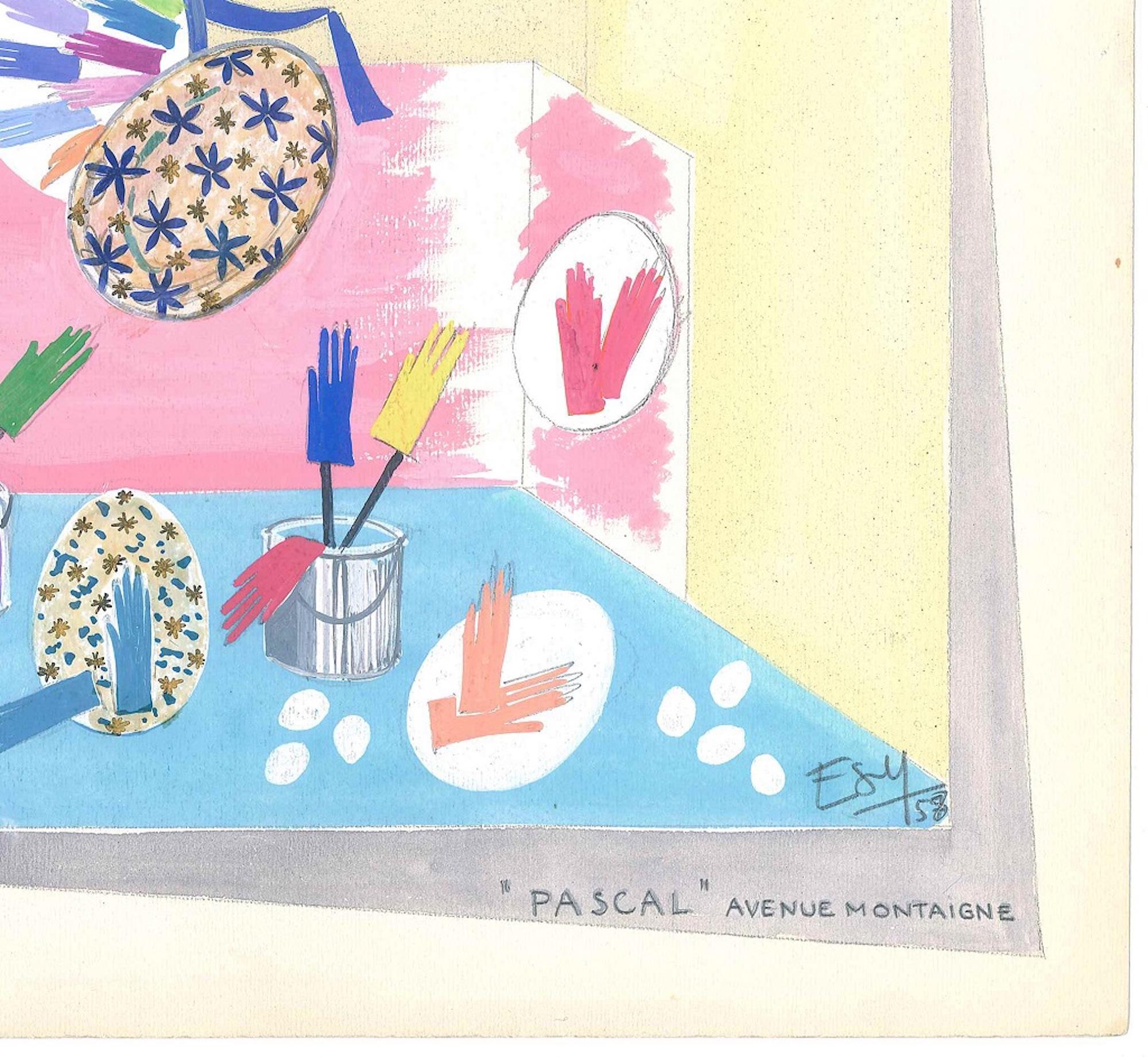 Pasqua - Originale a matita e tempera su carta di Esy Beluzzi - 1958 in vendita 1
