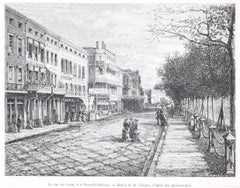 La Rue du Canal - View of New Orleans - Woodcut Print After Hubert Clerge - 1880