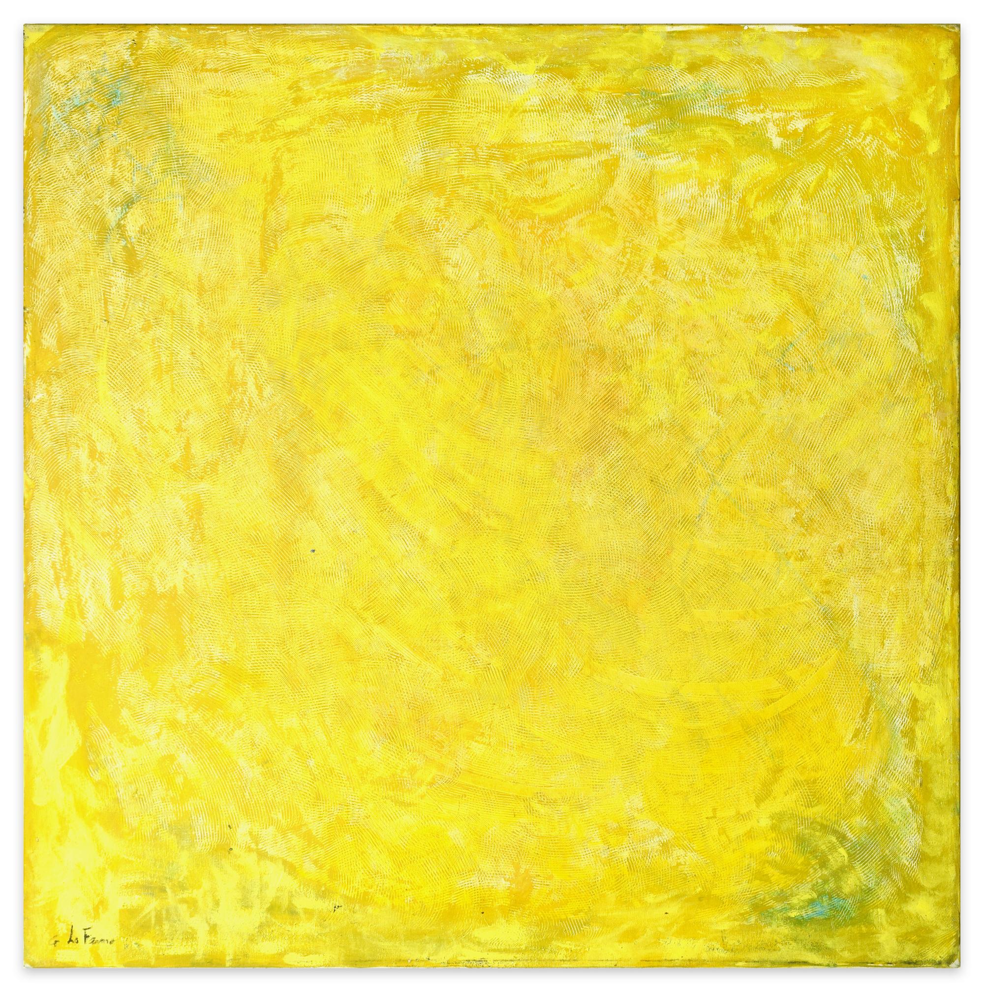 L'Infinito is an original oil painting on canvas, realized in 2014 by the Italian artist Giorgio Lo Fermo.

Hand-signed on the lower left margin.

Of square format, this is an amazing contemporary artwork done by pure color: a splendid lemon yellow