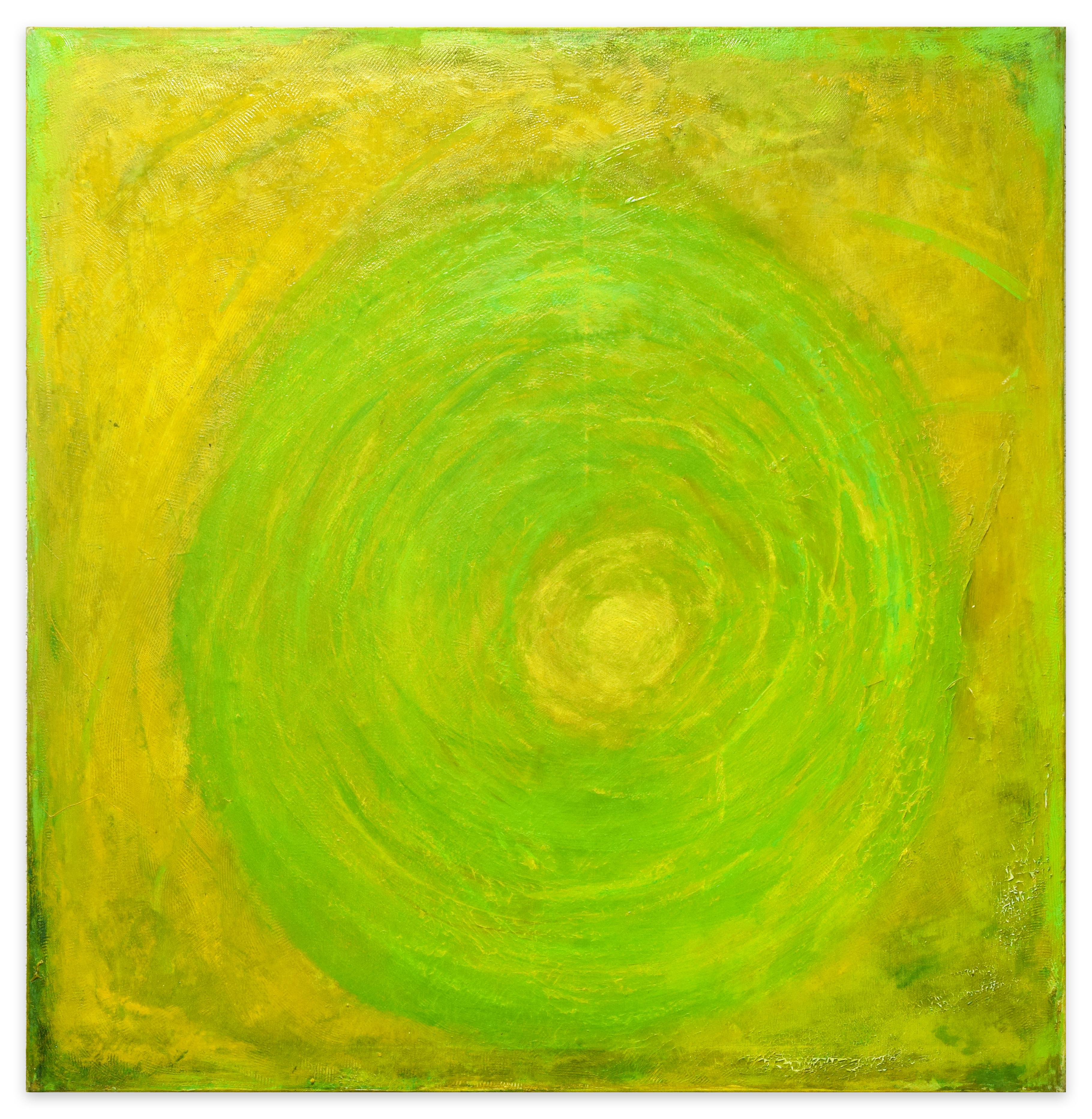 Eclipse is an original oil painting on canvas, realized in 2014 by the Italian artist Giorgio Lo Fermo.

This is an interesting contemporary artwork representing a disappearing green sun in a lemon yellow sky or background. An artwork of square