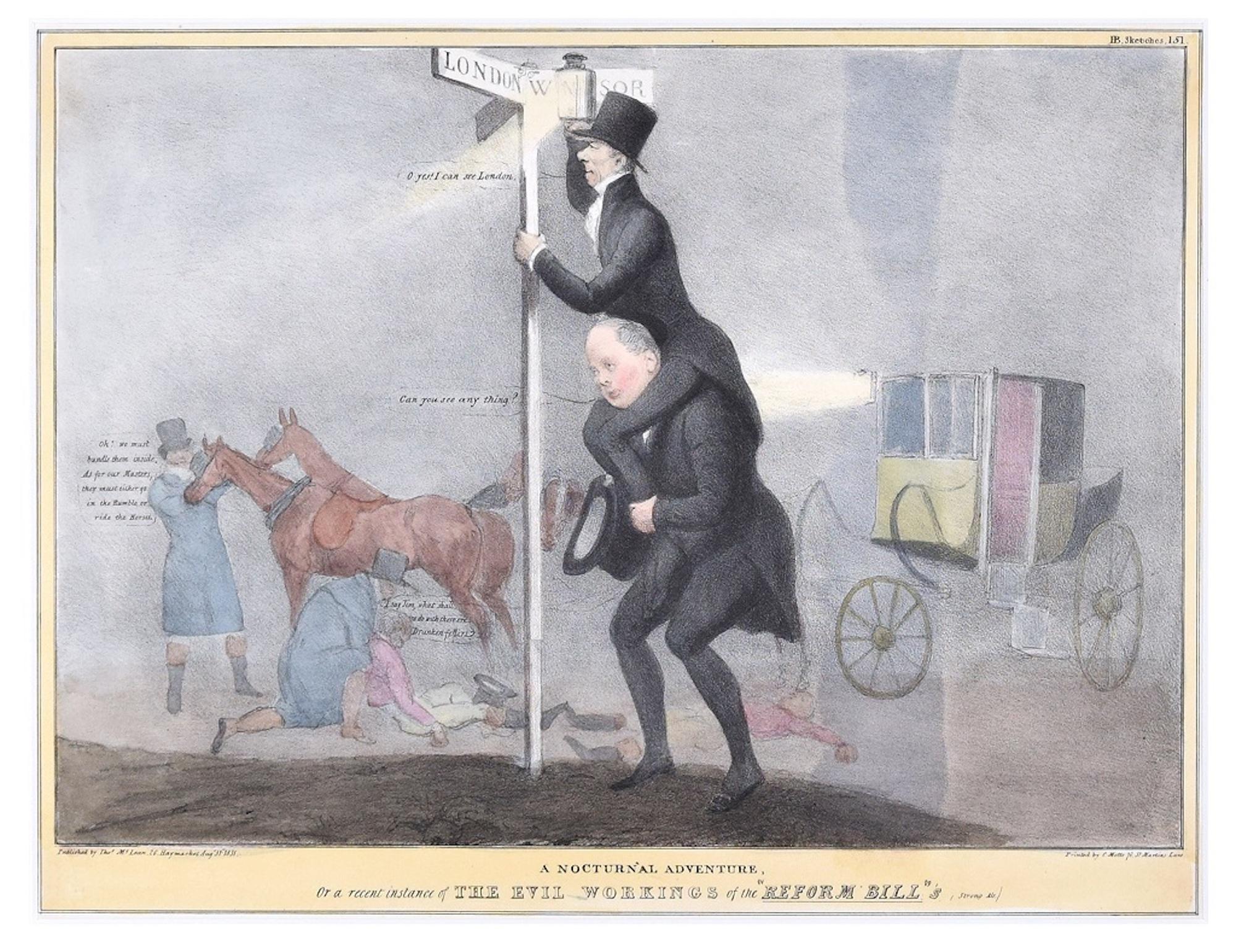 A Nocturnal Adventure – Reform Bill! - Lithograph by J. Doyle - 1831