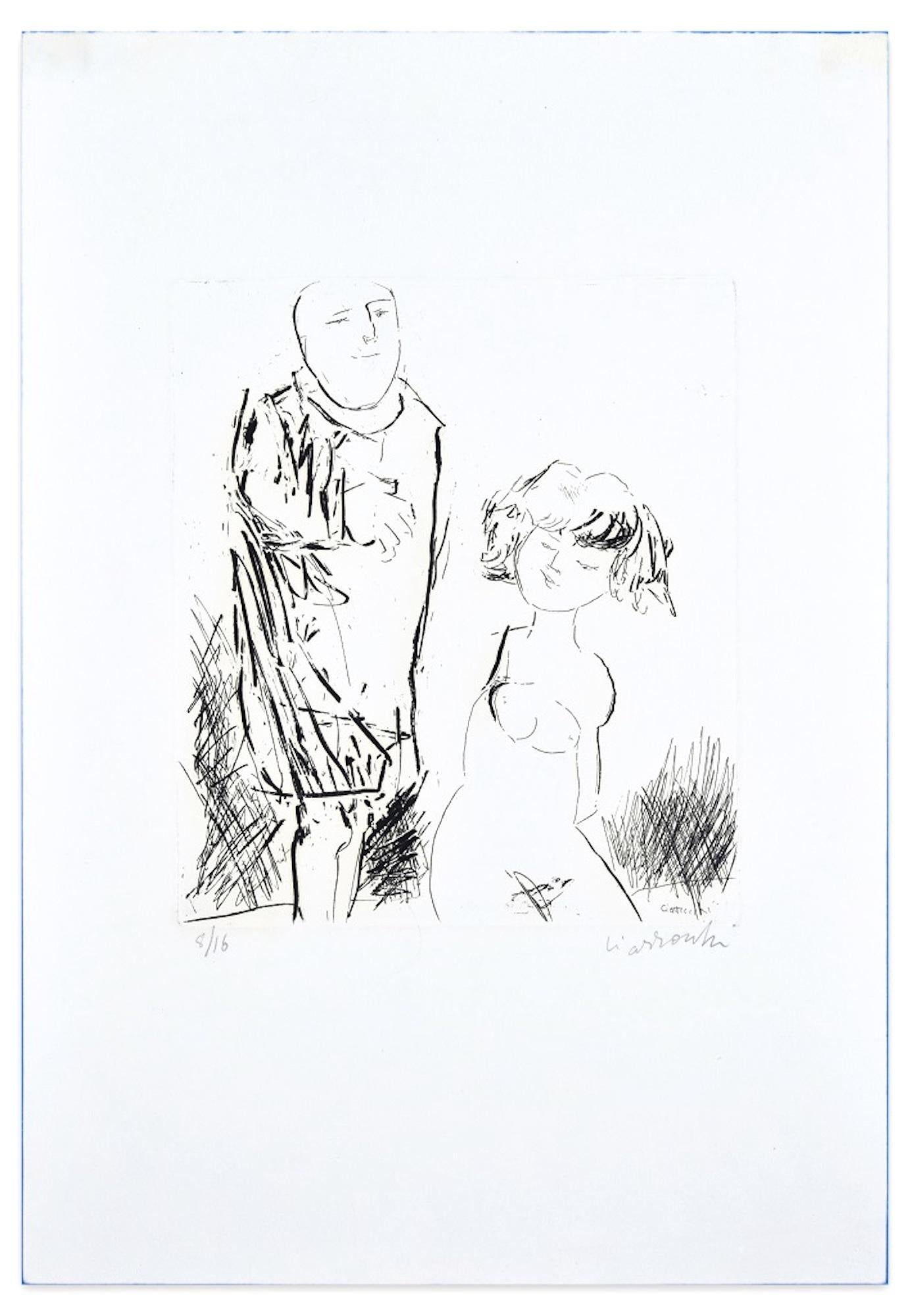 The Couple - Original Etching by by A. Ciarrocchi - 1970 ca. - Print by Arnoldo Ciarrocchi