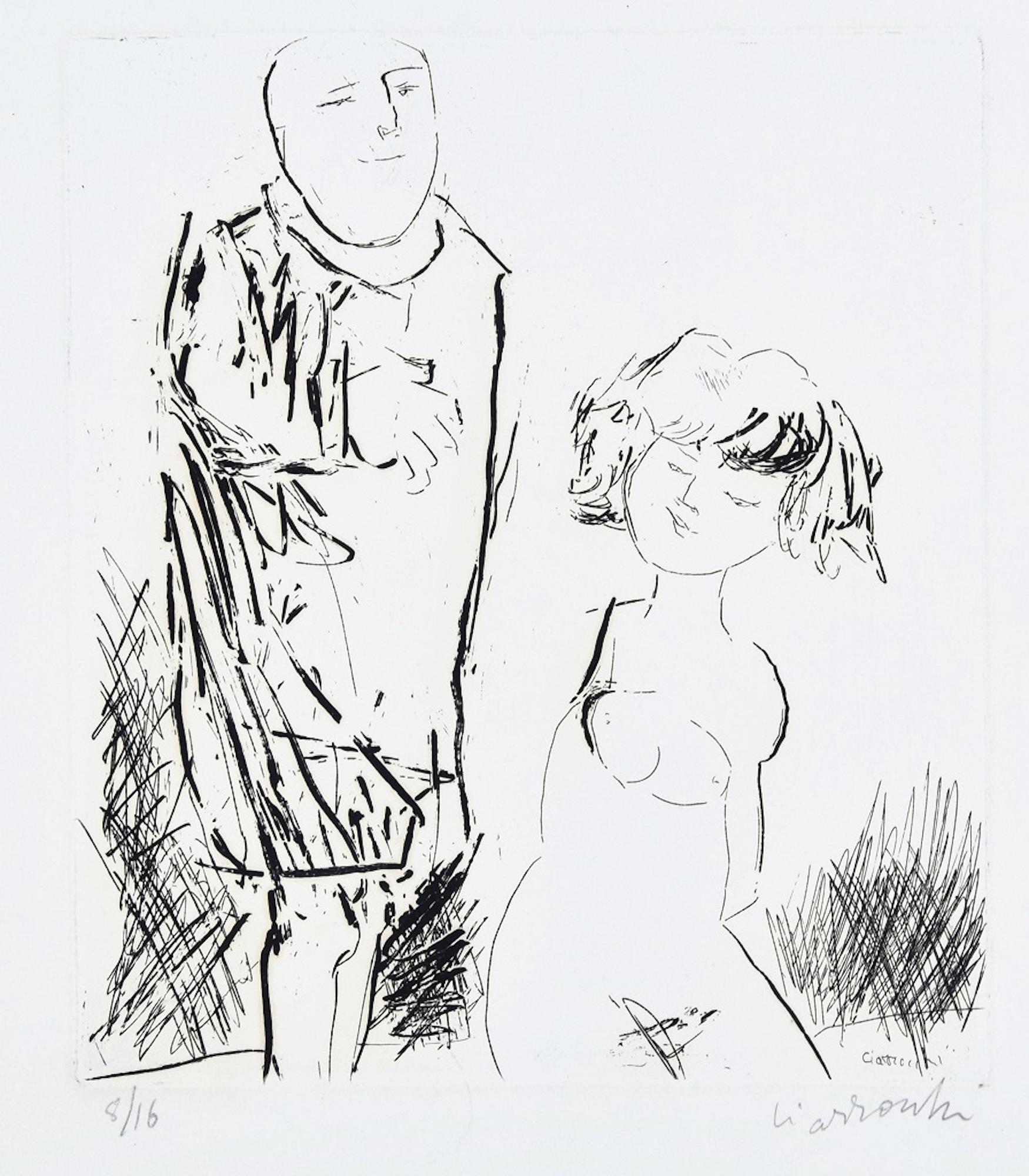 Arnoldo Ciarrocchi Figurative Print - The Couple - Original Etching by by A. Ciarrocchi - 1970 ca.