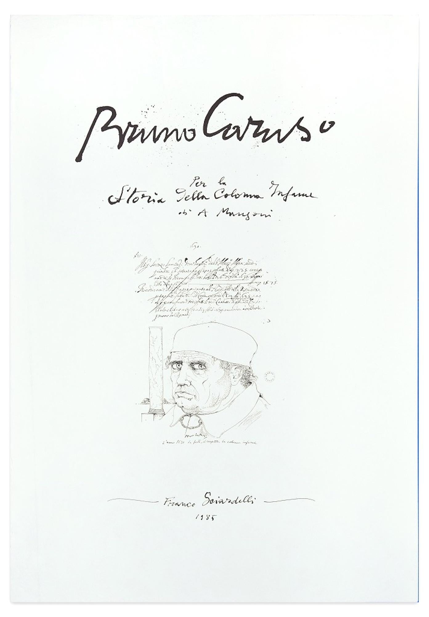 Bruno Caruso Figurative Print - La peste, il Sospetto, la Colonna Infame - Original Lithograh by B. Caruso- 1985