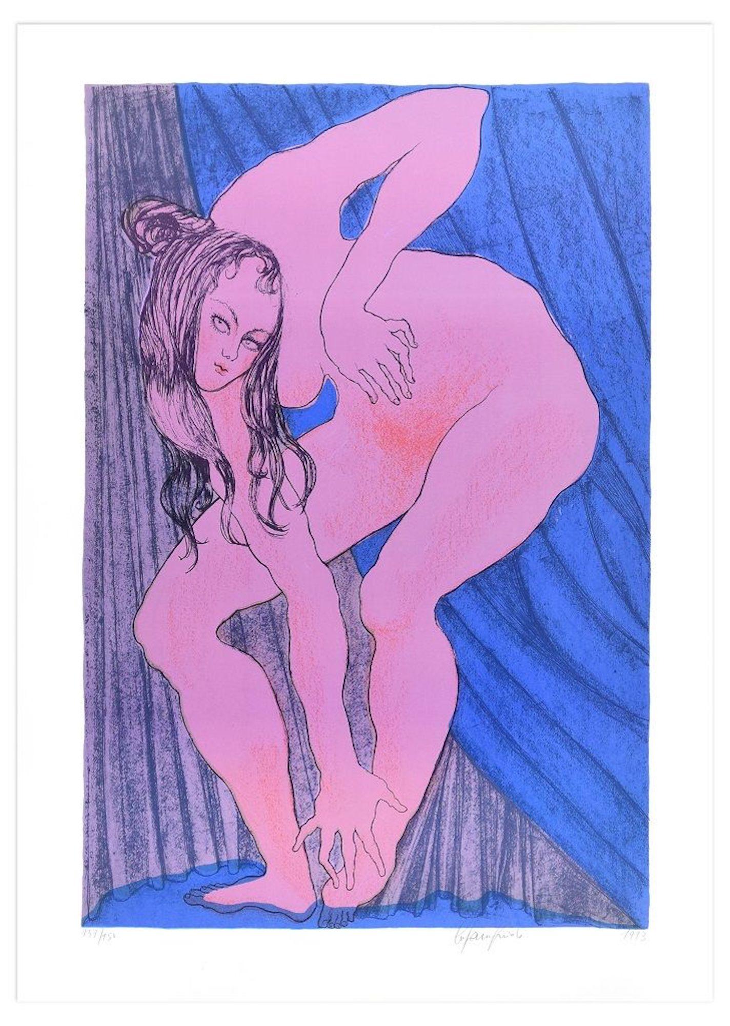 Alina is a beautiful colored lithograph realized by Stefania Guidi in 1993.

Hand-signed in pencil on lower right margin. Dated on lower right. Numbered on lower left. Edition 137/150.

This contemporary original print represents a nude woman.

Good