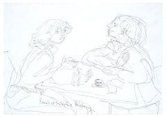 Romo et Juliette - Dessin au stylo original de Jeanne Daour - Milieu de 1900