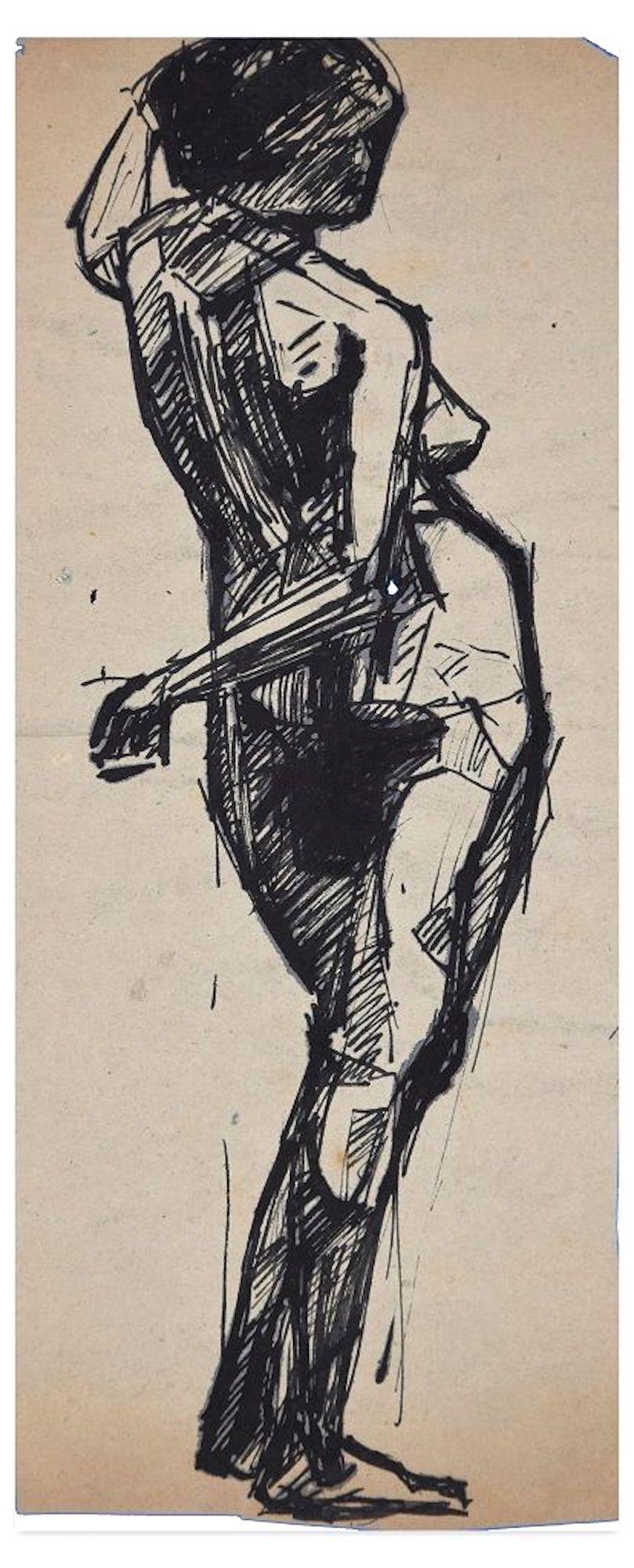Desnudo femenino - Dibujo en tinta china y acuarela - Principios del siglo XX