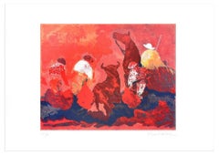 Bullfight in Red - Original Screen Print by José Guevara - 1989