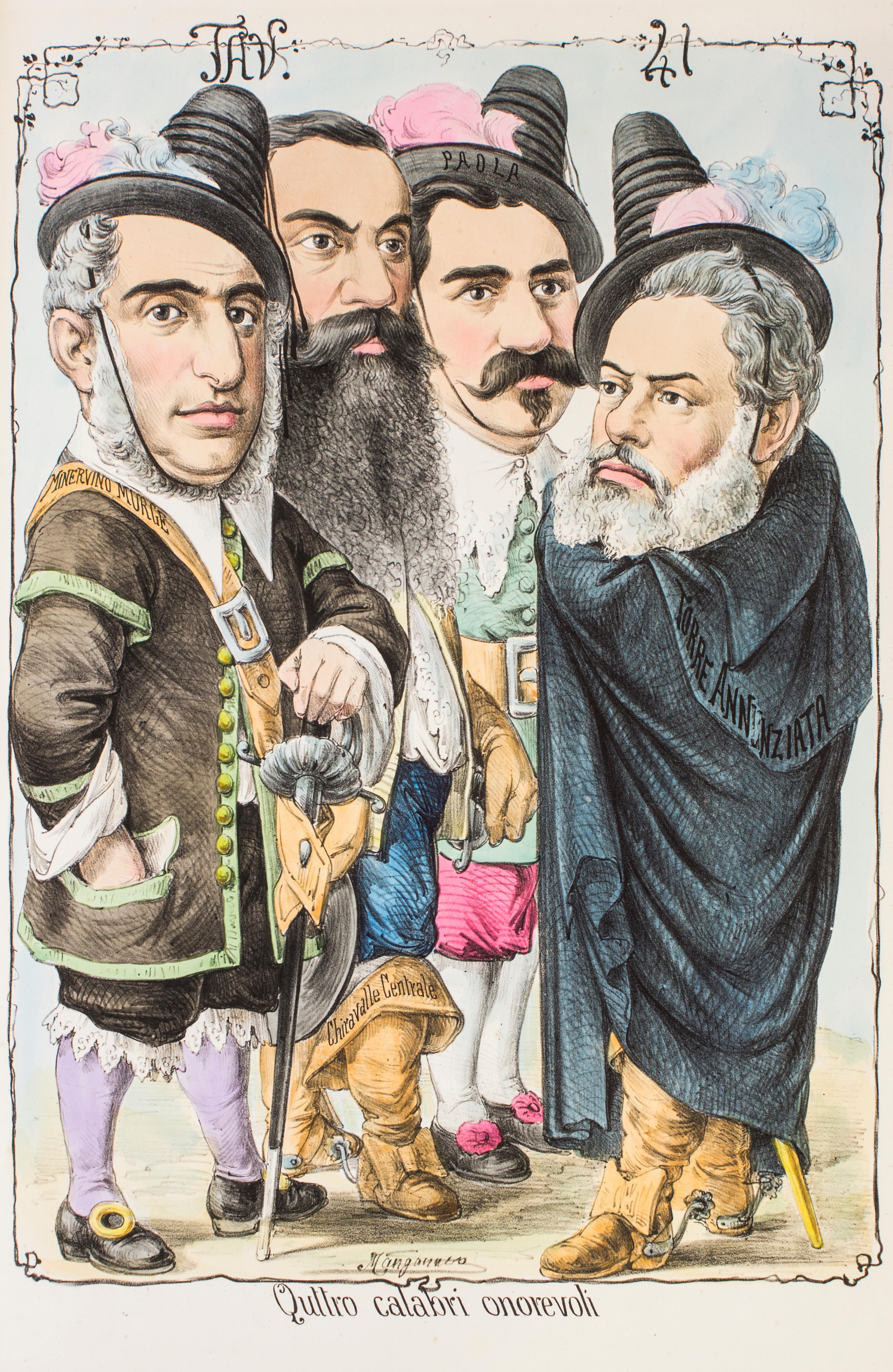 Figurative Print de Antonio Mangano - Quattro Calari Onorevoli - Litografía original de Antonio Manganaro - Década de 1870