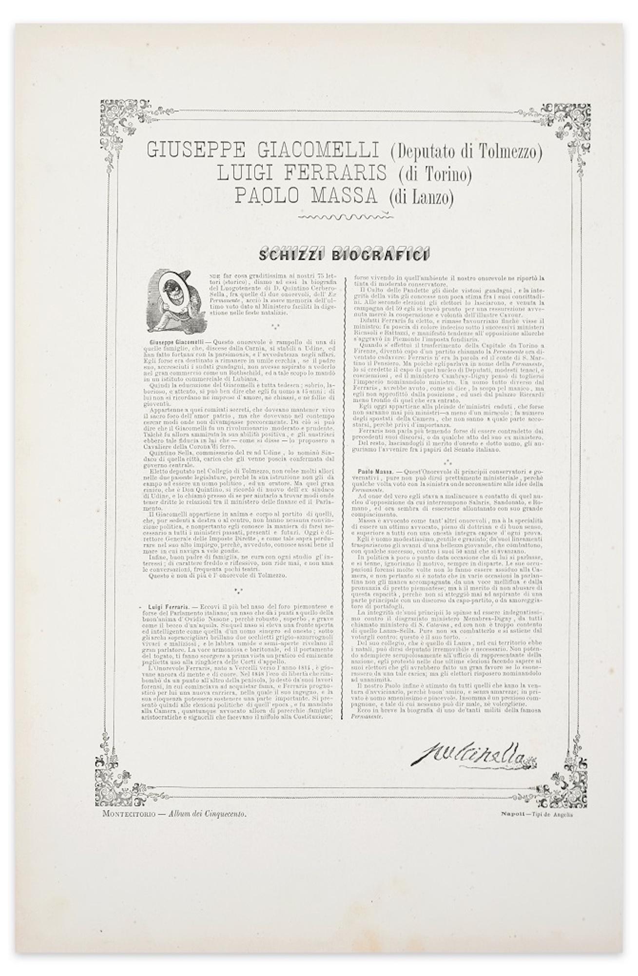 Finanze - Litografía original de Antonio Manganaro - Años 1870 - Print de Antonio Mangano