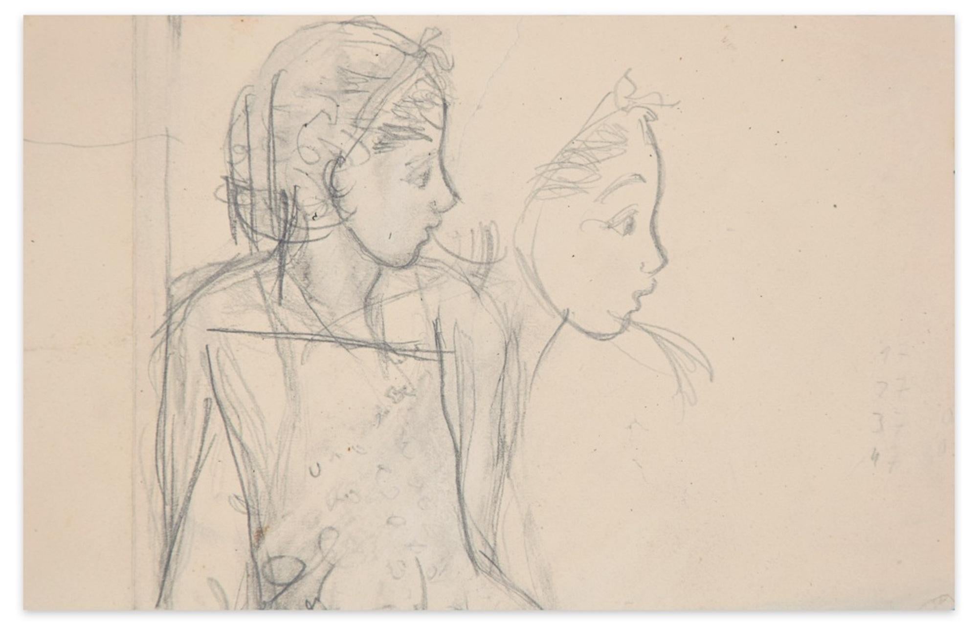 Unknown Figurative Art - Profile - Original Pencil Drawing Beginning of 20th Century