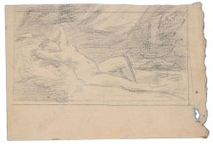 Antique Lying Down Woman - Original Charcoal Drawing - Late 19th Century