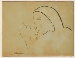 A Theater Character - Original China Ink Drawing by Flor David - 1950s