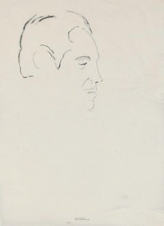 Man Portrait - Original China Ink Drawing by Flor David - 1950s