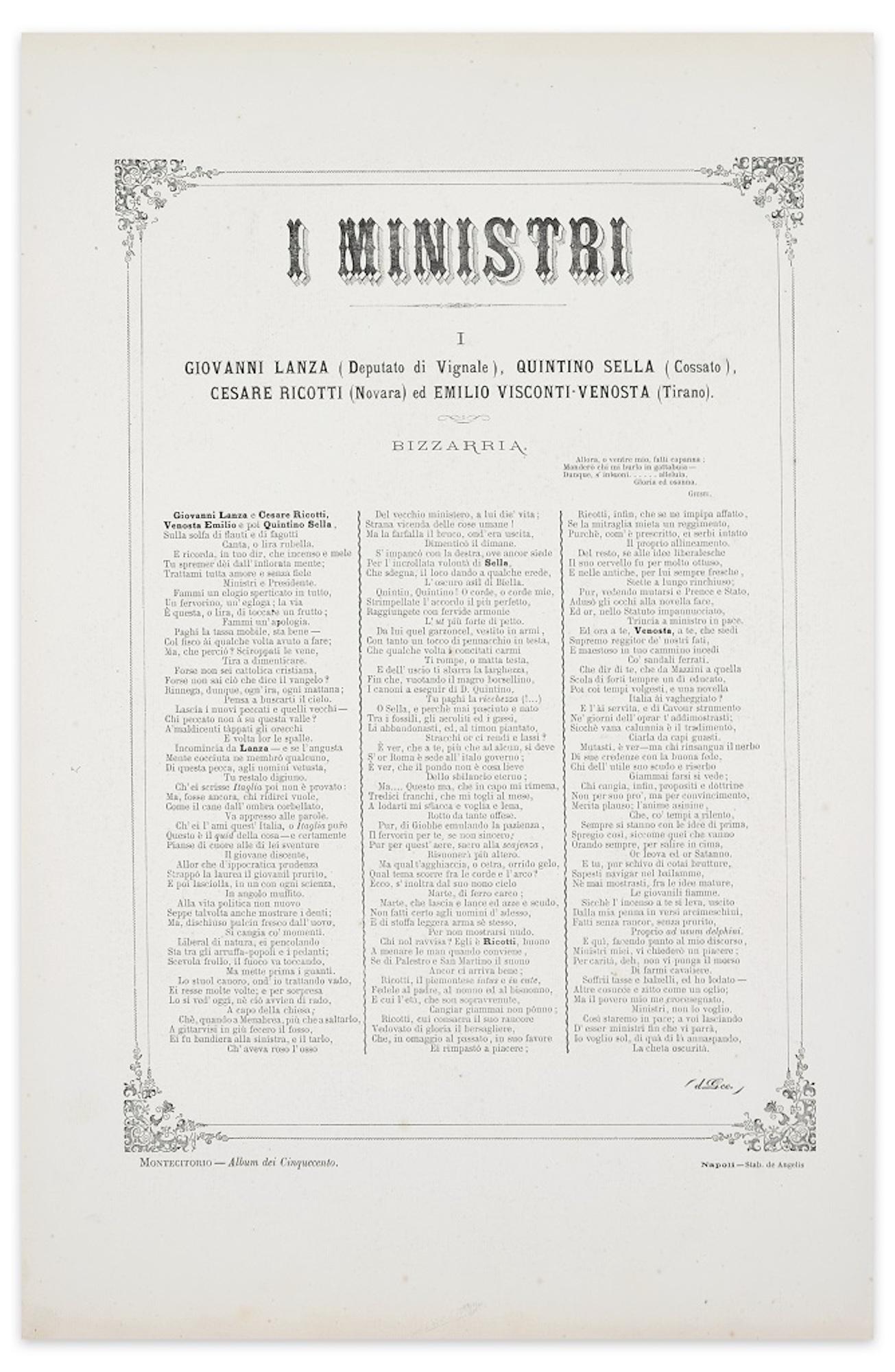 The Ministers - Original Lithograph by A. Maganaro - 1872 - Print by Antonio Manganaro