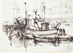 The Ship - Original Tempera on Paper by Paul Garin - 1950s