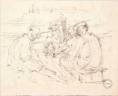 In Good Company - Drawing au fusain de Paul Garin - Années 1950