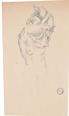 Femme se déshabillant - Dessin original au crayon sur papier de Paul Garin - années 1950