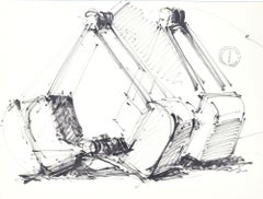 Maschinen – Federzeichnung auf Papier von Paul Garin – 1950er Jahre