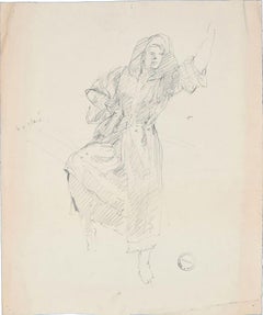Dancing Man - Pen Drawing on Paper by Paul Garin - 1950s