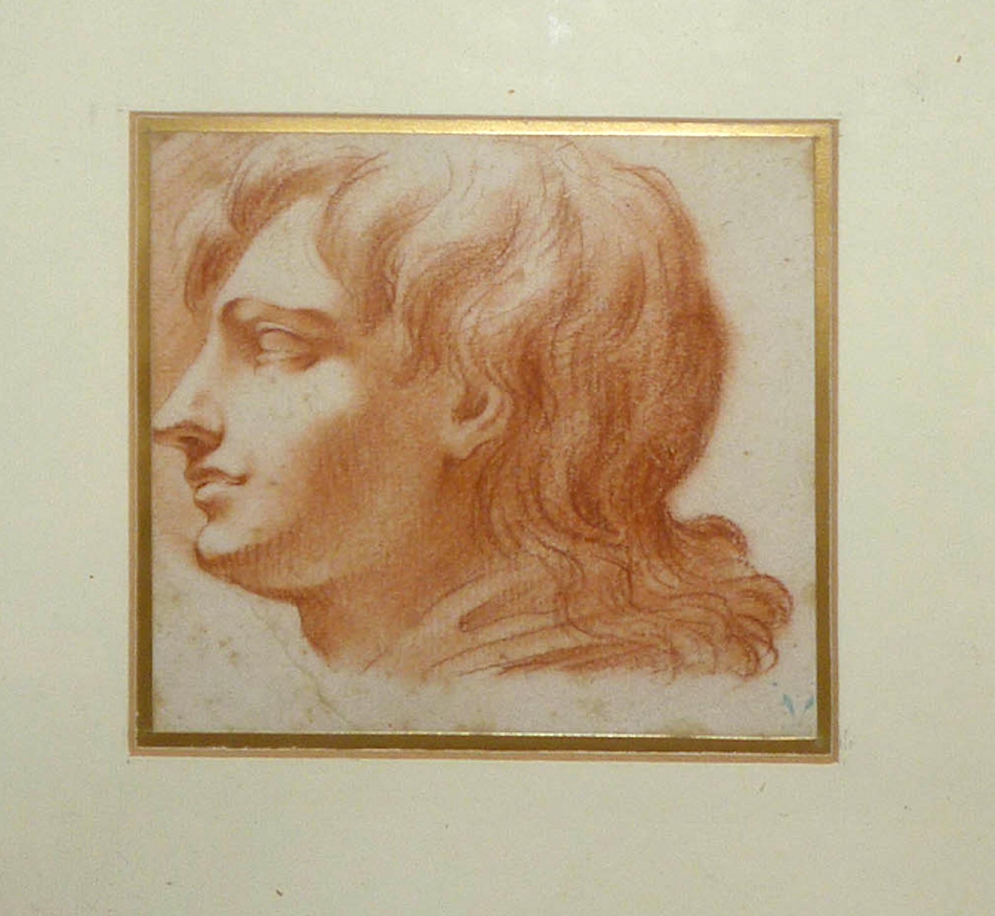 Study for a Portrait - Original Sanguine Drawing End of 18th Century - Orange Figurative Art by Unknown