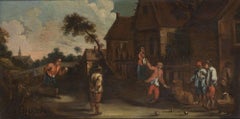 Antique Bowlers - Original Oil on Canvas by the School of D. Teniers Le Jeune - 1659