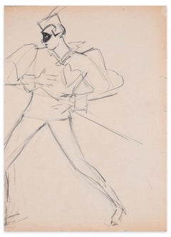 Masque de carnaval - Dessin au crayon par Flor David - Années 1950