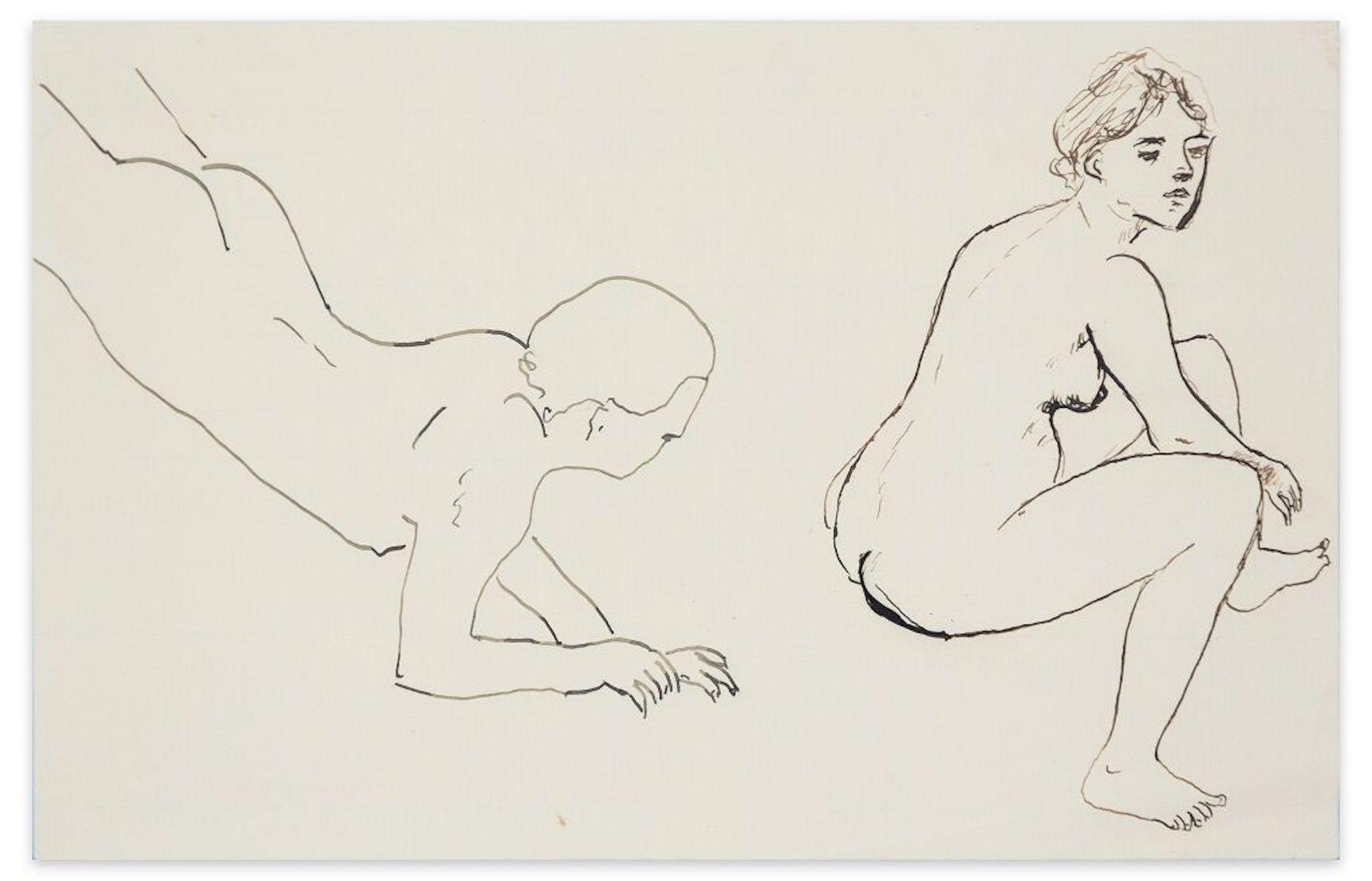Marcel Vertès Nude - Erotic Look - China Ink Drawing by M. Vertès - 1930s