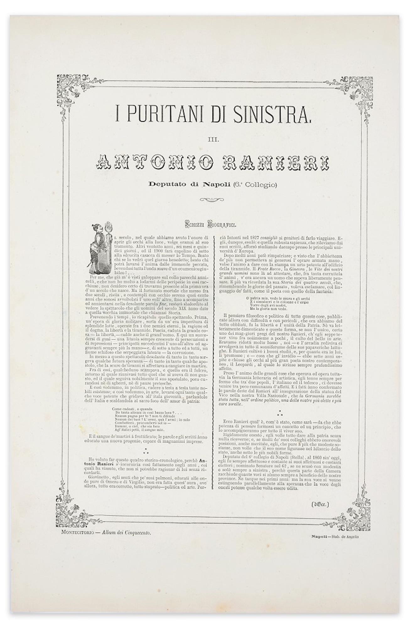 Antonio Ranieri – Lithographie von A. Maganaro – 1872 – Print von Antonio Manganaro