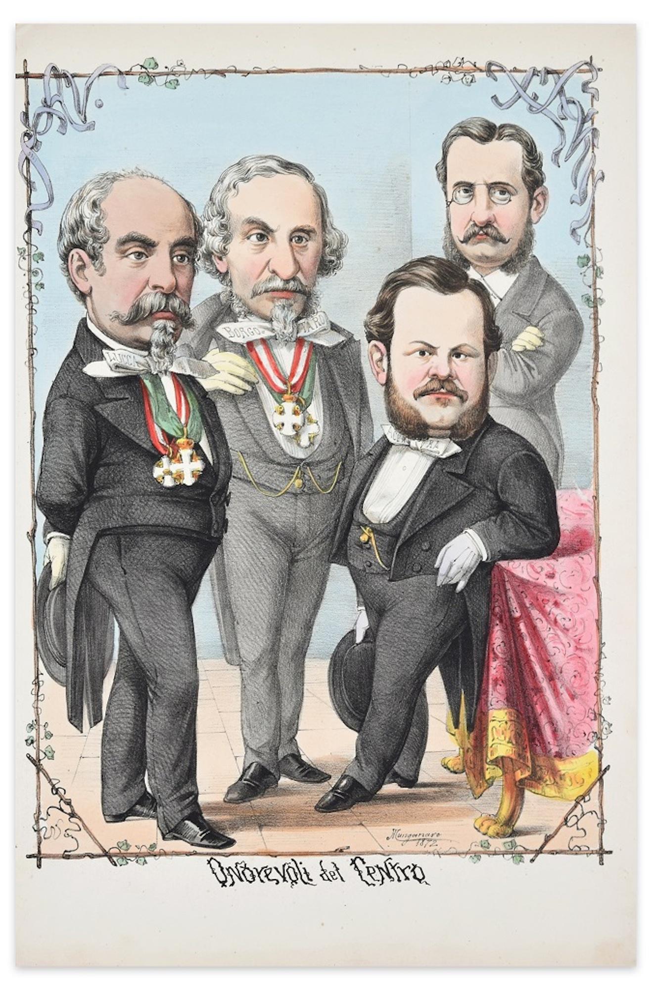 Figurative Print de Antonio Manganaro - Onorevoli Del Centro - Litografía de A. Maganaro - 1872