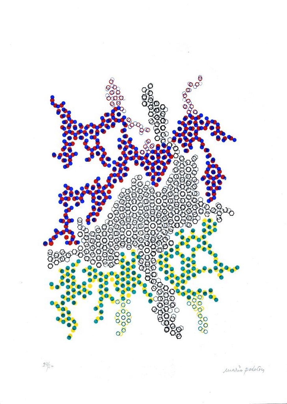 Complex Geometries is an original colored serigraph realized by Mario Padovan in the 1970s.

Hand-signed in pencil on the lower right. Numbered in pencil on the lower left. Edition of 50.

Good conditions.

Complex Geometries is an artwork that