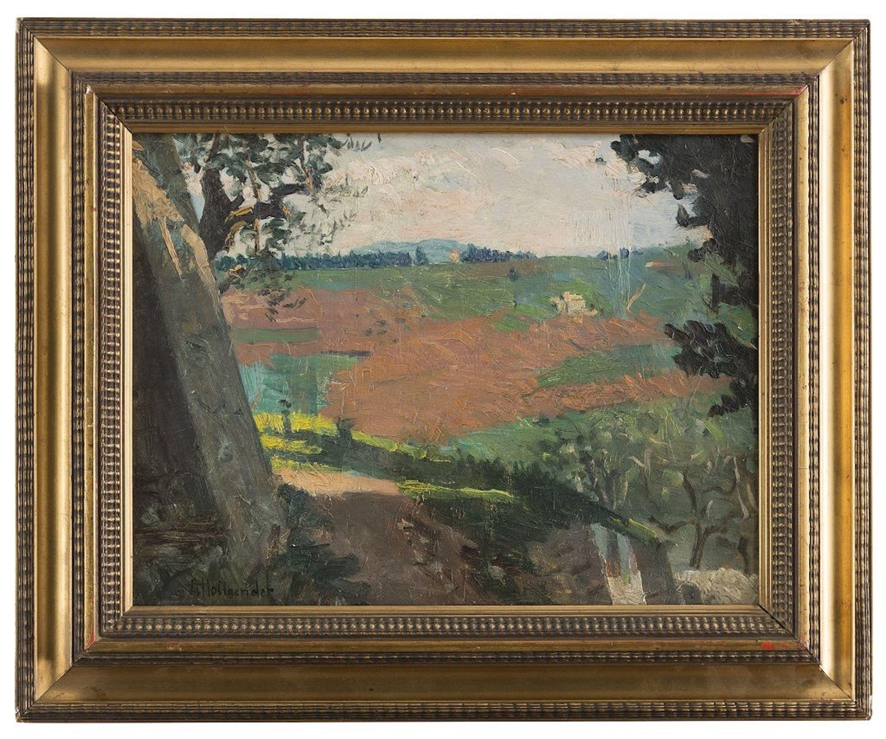 Landscape - Oil on Cardboard by A. Hollaender - Late 19th Century - Painting by Alfonso Hollaender
