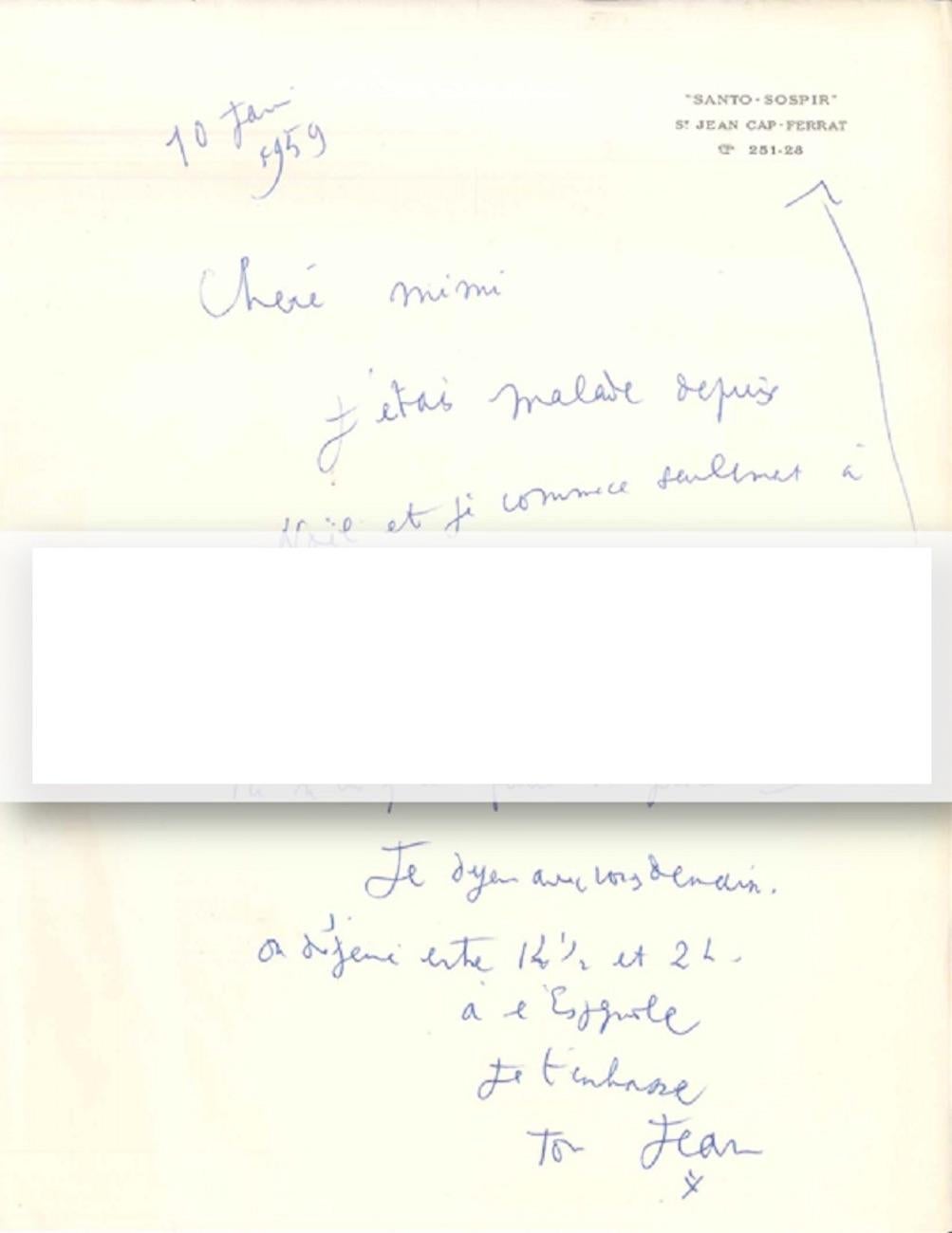 Autograph Letter by Cocteau - 1959 - Art by Jean Cocteau