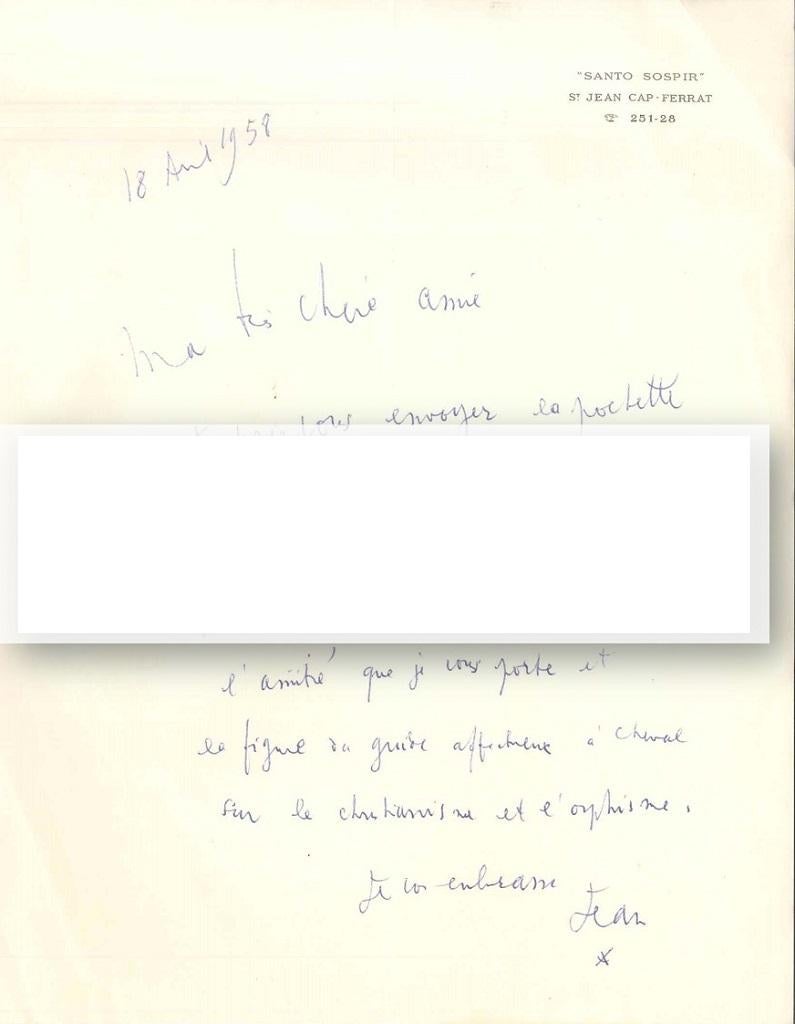 realistischer Autographenbrief von Cocteau - 1959