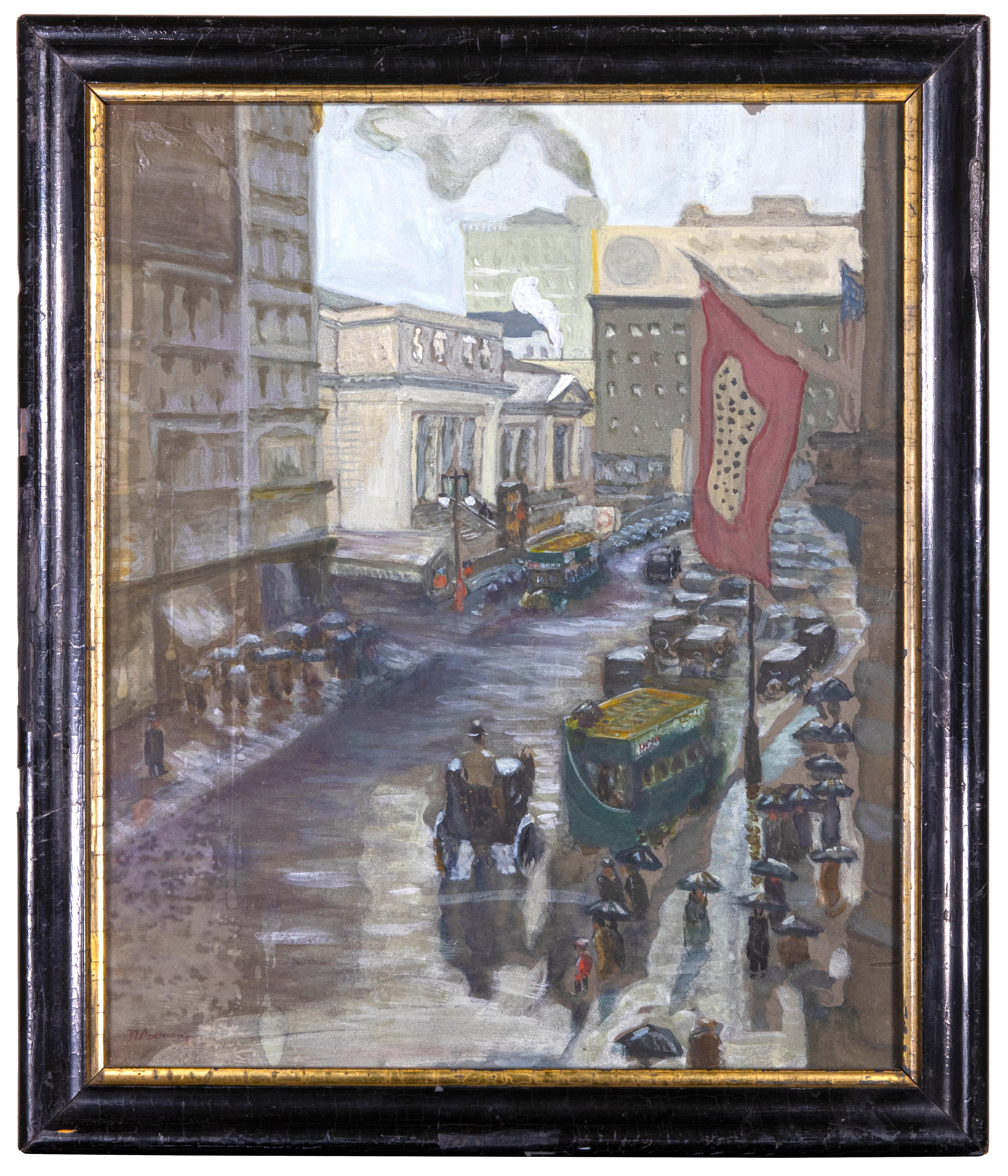 Unknown Landscape Art - New York - Early 20th Century Fifth Avenue - Watercolor Early 1900