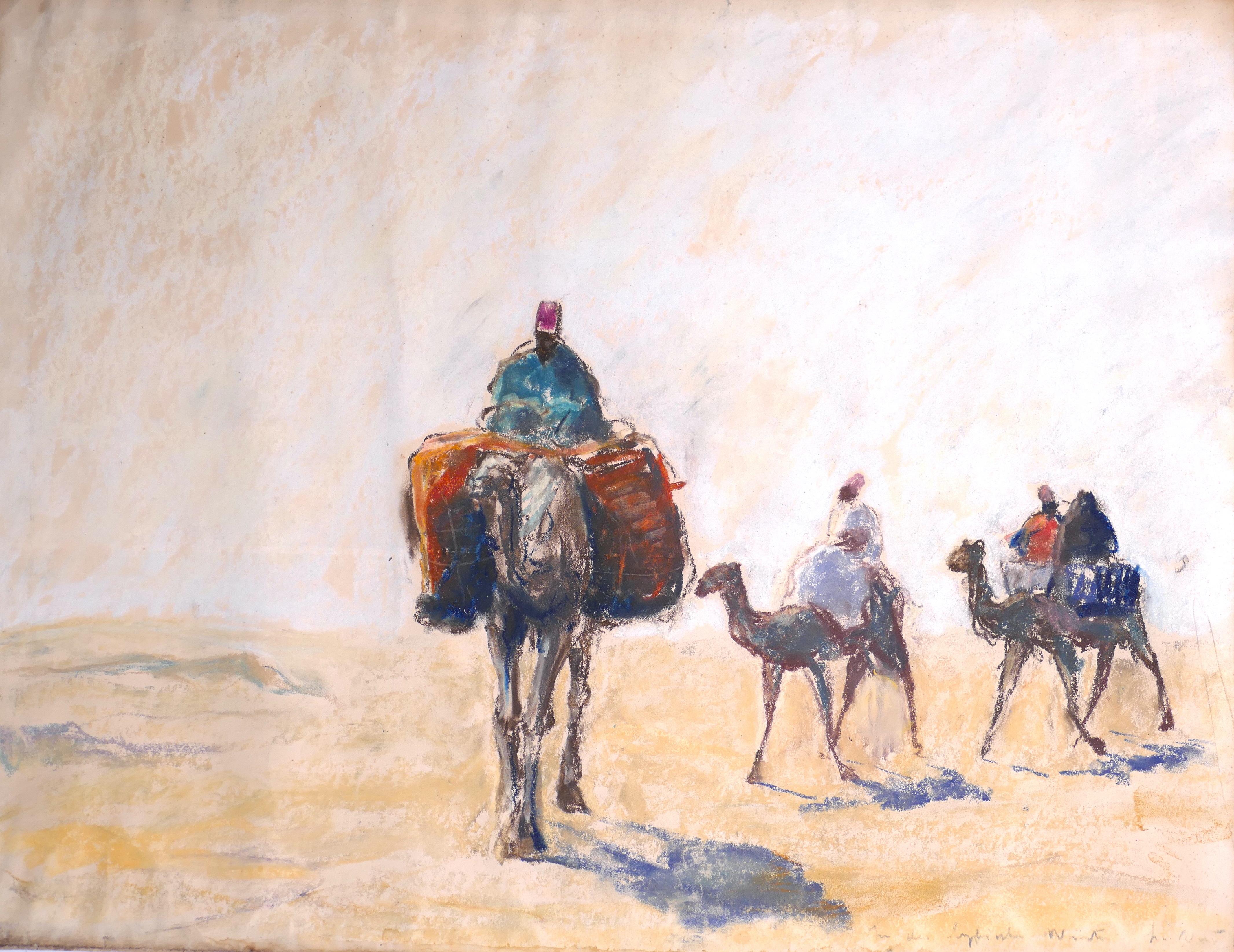 Unknown Figurative Art - At the Libyan Desert - Original Pastel Drawing German School 1910/20