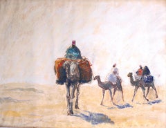 At the Libyan Desert - Original Pastel Drawing German School 1910/20