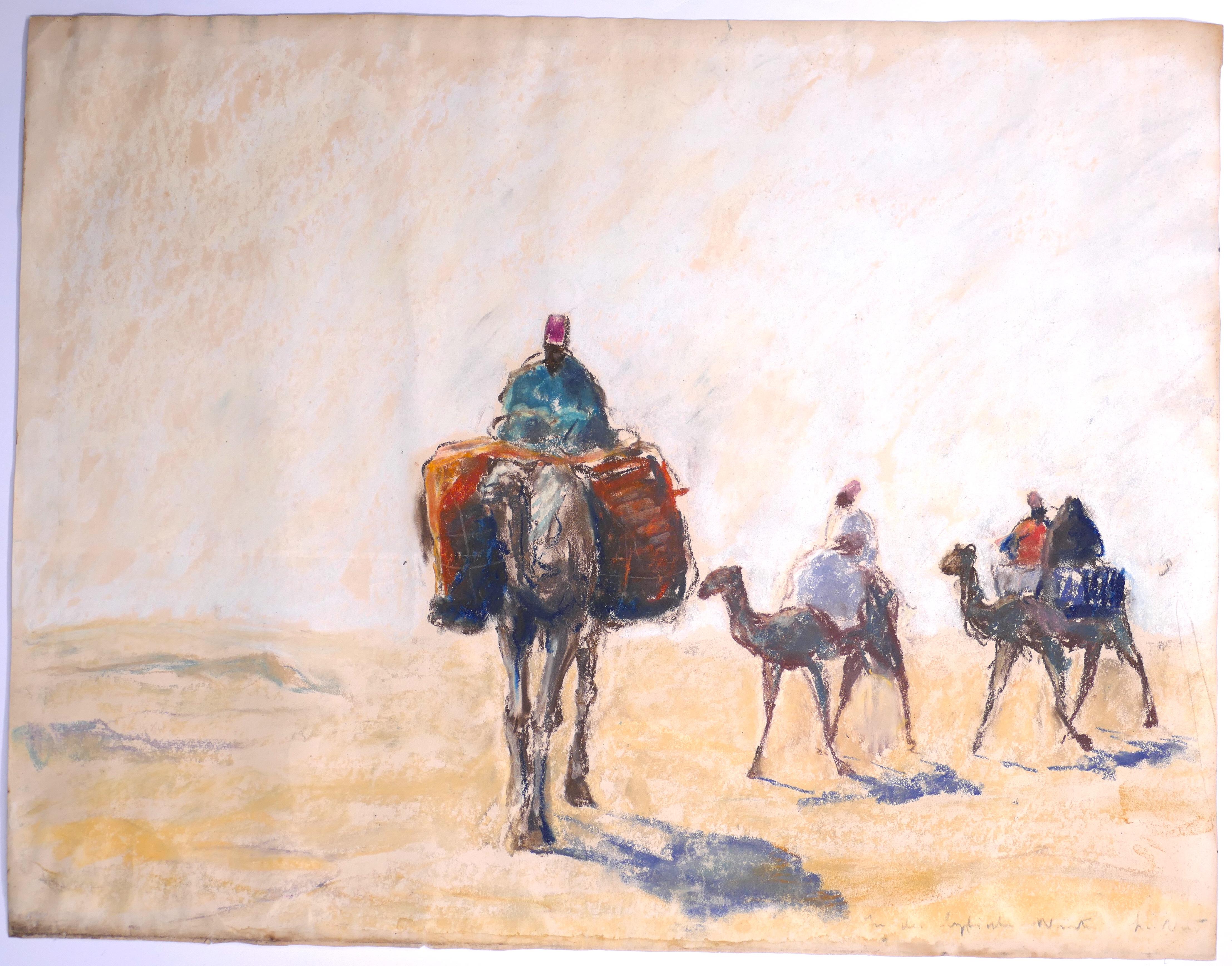 At the Libyan Desert - Original Pastel Drawing German School 1910/20 - Beige Figurative Art by Unknown